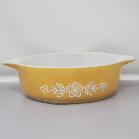 Vintage Pyrex Ovenware Butterfly Gold Flowers Oval Casserole Dish 471-B - Picture 4 of 10